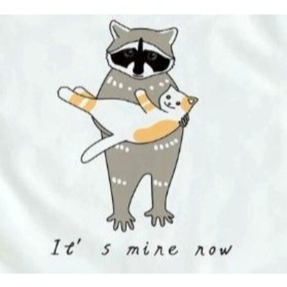 Raccoon and Cat Shopper Tote White with Black Handles - Picture 2 of 2